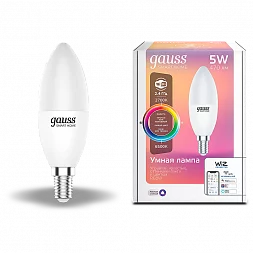 Лампа Gauss Smart Home С37 5W 470lm 2700-6500К Е14 RGBW+изм.цвет.темп.+диммирование LED 1/10/40