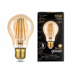 Лампа Gauss Filament А60 10W 820lm 2400К Е27 golden LED 1/10/40