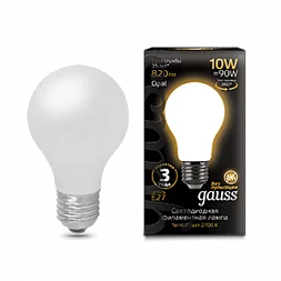 Лампа Gauss Filament А60 10W 820lm 2700К Е27 milky LED 1/10/40