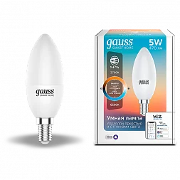 Лампа Gauss Smart Home С37 5W 470lm 2700-6500К Е14 изм.цвет.темп.+диммирование LED 1/10/40