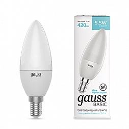 Лампа Gauss Basic Свеча 5.5W 410lm 4000K E14 LED 1/10/100