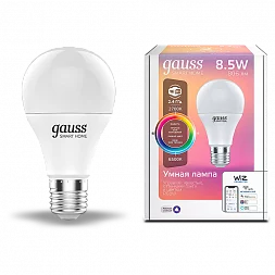 Лампа Gauss Smart Home A60 8,5W 806lm 2700-6500К E27 RGBW+изм.цвет.темп.+диммирование LED 1/10/40