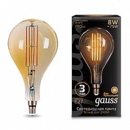 Лампа Gauss Filament А160 8W 780lm 2400К Е27 golden straight LED 1/6