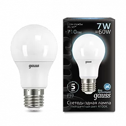 Лампа Gauss A60 7W 710lm 4100K E27 LED 1/10/50