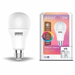 Лампа Gauss Smart Home A60 10W 1055lm 2700-6500К E27 RGBW+изм.цвет.темп.+диммирование LED 1/10/40